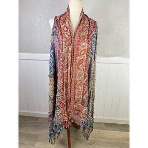 Soft Surroundings Textured Colorful Boho Embroidered Duster Vest One Size Fringe